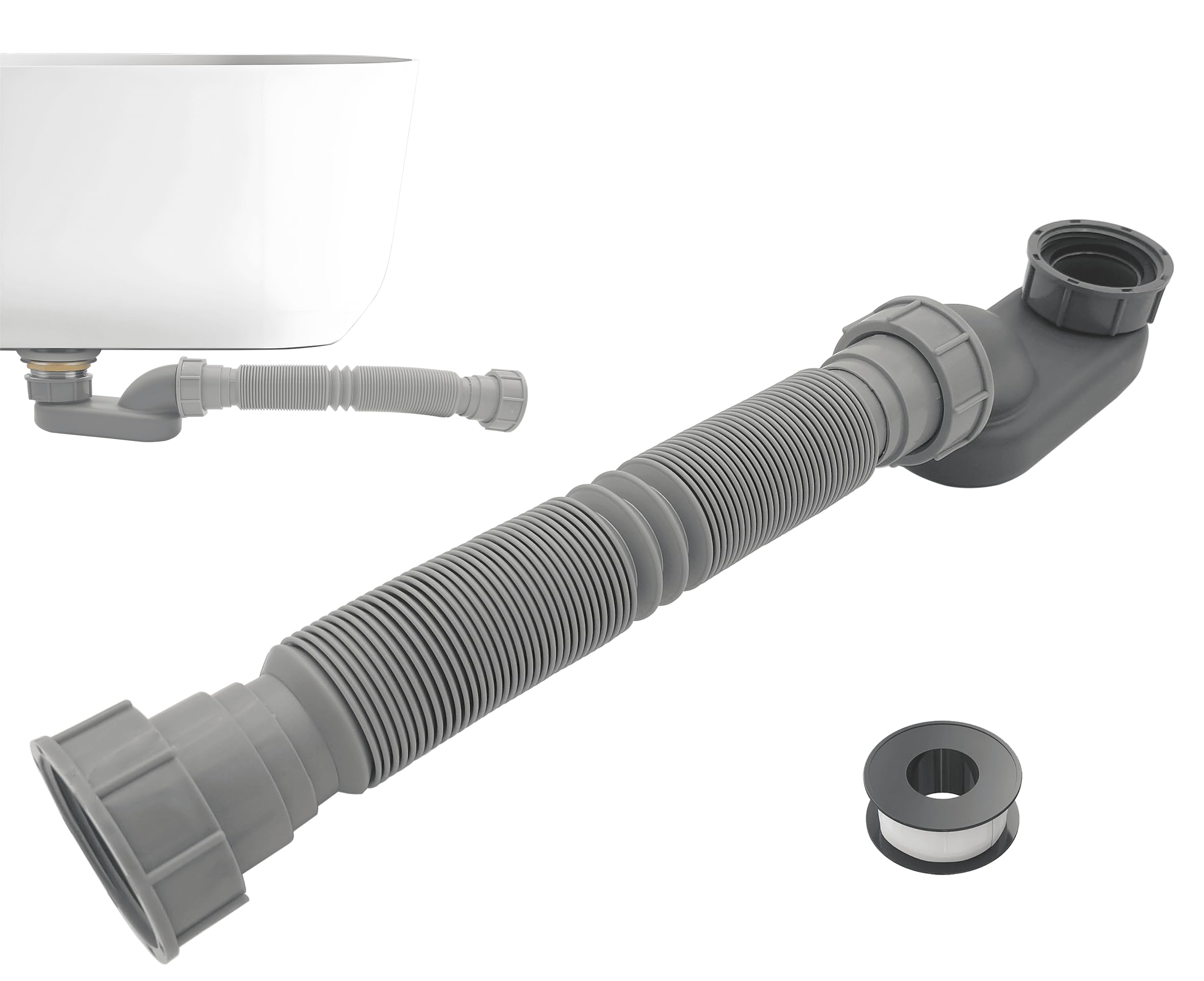 Photo 1 of 1 1/2 Inch Tub Drain Kit with Low Profile P Trap,Flexible Drain Pipe for Freestanding Tub, RV Shower, Clawfoot Tub - Low Profile Shower Drain Kit, Easy Installation