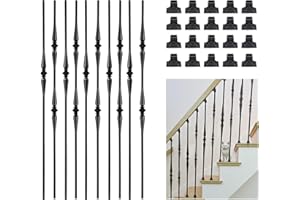 AAqq Decor 10 Pack Stair Balusters Hollow Double and Single Spoon Stair Spindles 1/2" Square Iron Balusters with 20 Swivel Shoes(A342-10)