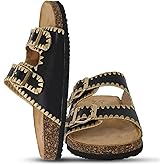 YOKI GIAN-218 Comfortable Sandals For Women With Woven Stitch Detail - Double Buckle Slides For Women With Cork Sole
