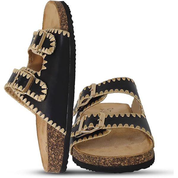 Amazon.com | BAMBOO Women's Double Buckle Whip Stich Cork Flat
