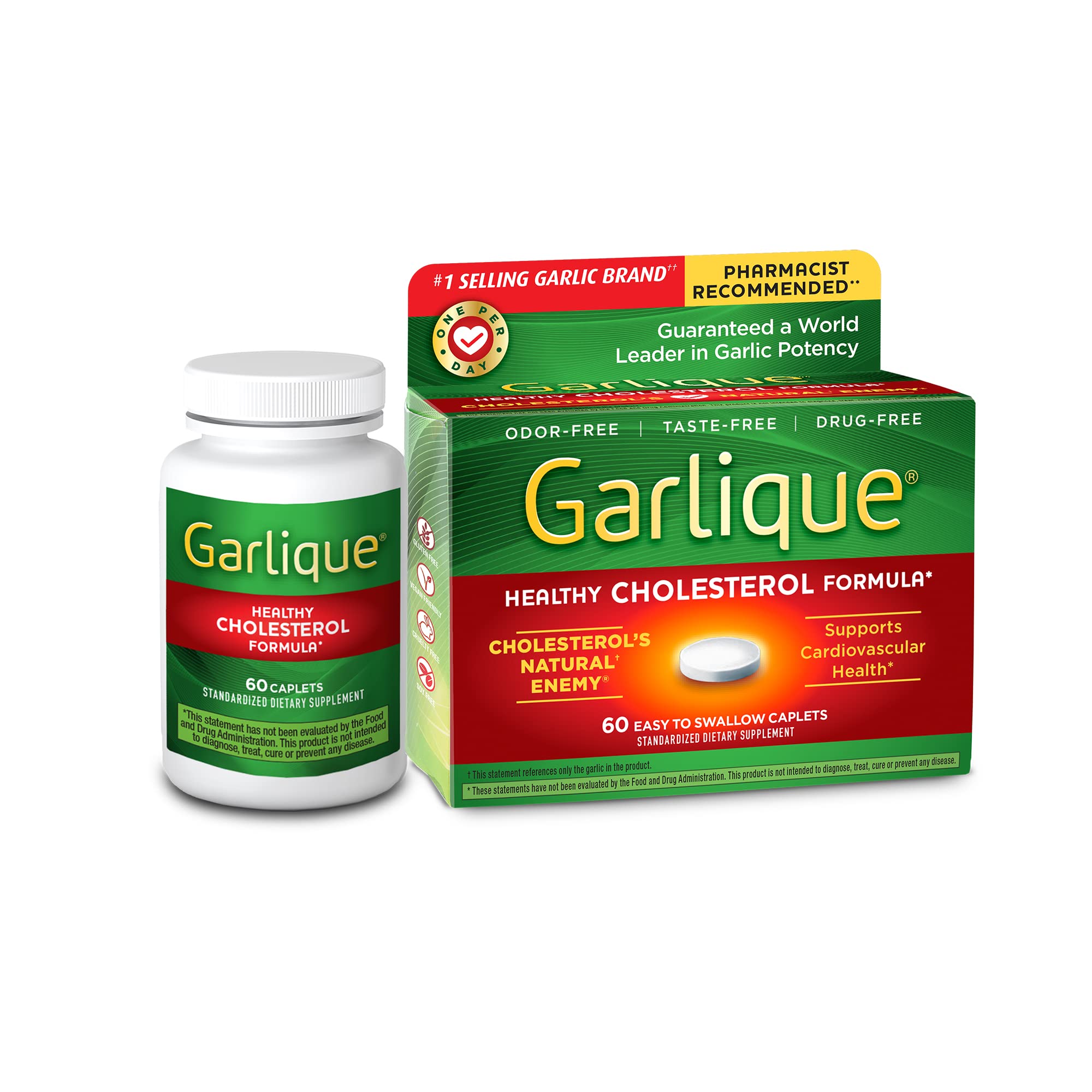Garlique Garlic Extract Supplement, Healthy Cholesterol Formula, Odorless & Vegan, 60 Caplets