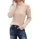 Esobo Women's Classic-fit Lightweight Cable Long Sleeve Mockneck Loose Casual Sweater Jumpers