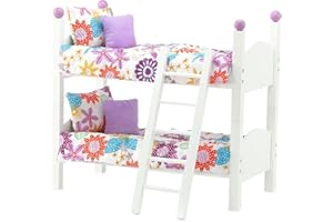 Emily Rose 14 Inch Doll Bunk Bed Set - Stackable Wooden Furniture with Bedding & Ladder - Compatible with American Girl Wellie Wishers and Glitter Girls 14” Dolls