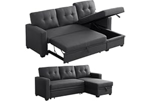 Skepphlay L Shaped Couch with Pull Convertible Sleeper Sofa Bed Sectional with Storage Chaise Lounge for Home Living Room Apartment Dorm, Dark Grey