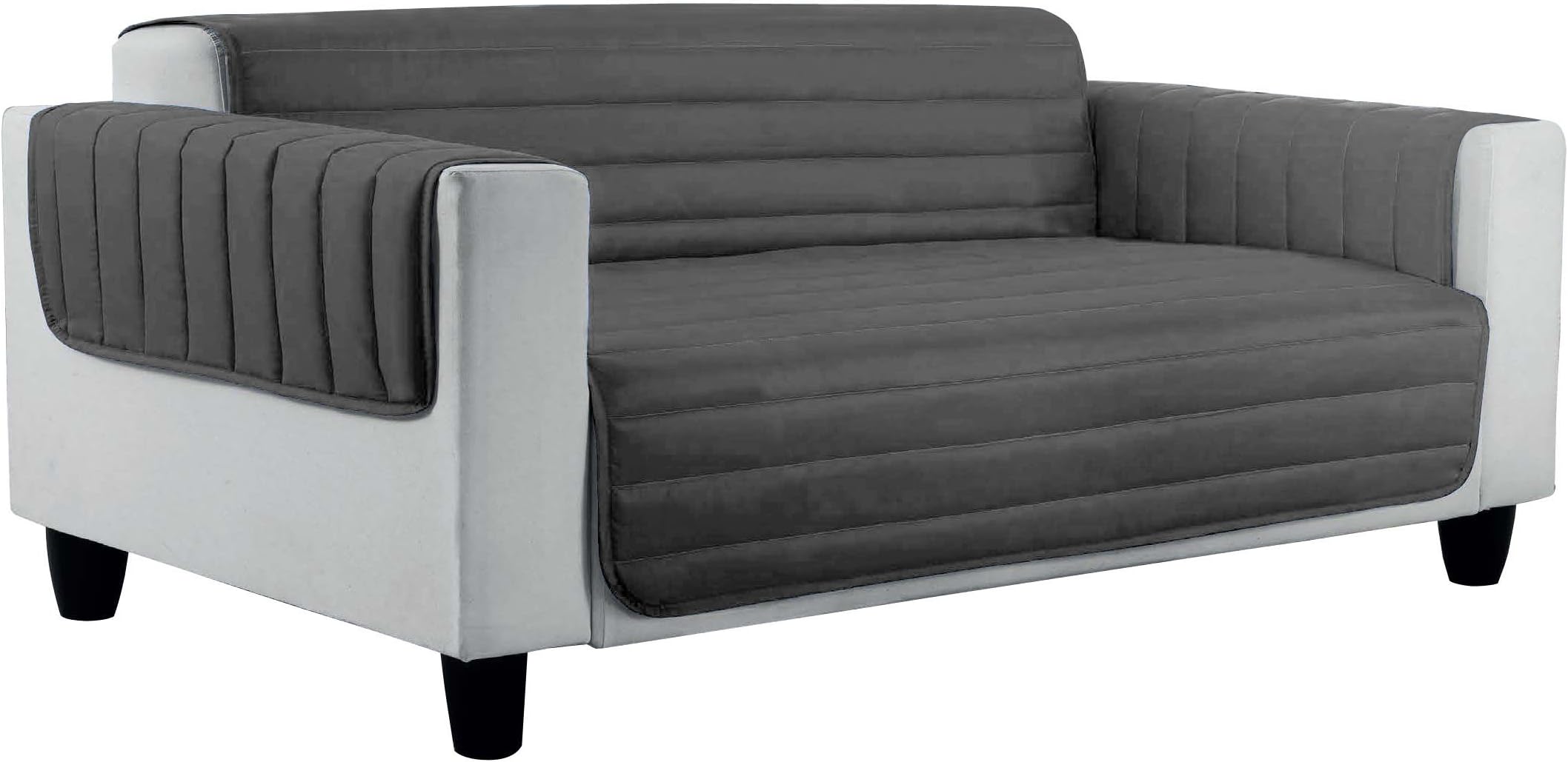 ELEGANT quilted sofa cover Doubleface, dark light grey 4 places, Microfibre