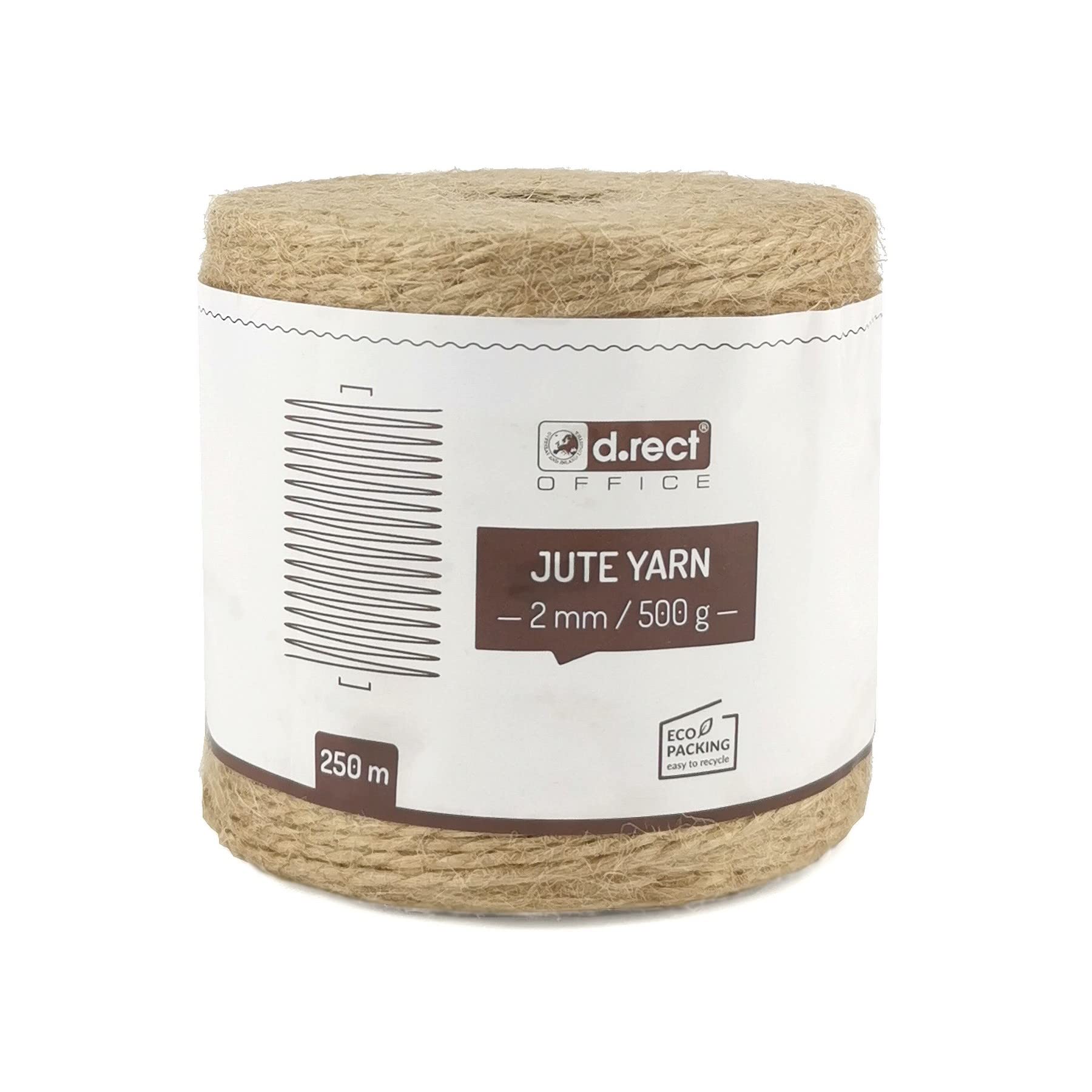 D.RECT - Jute Cord | Packing & Gift Ribbon | 2mm, 250m Spool, Beige