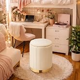 Yookeer Dorm Round Ottoman with Storage White Velvet Storage Ottoman | with Removable Lid Support 330lbs Padded Seat Vanity Storage Stool Footrest Stool for College Dorm Bedroom Living Room