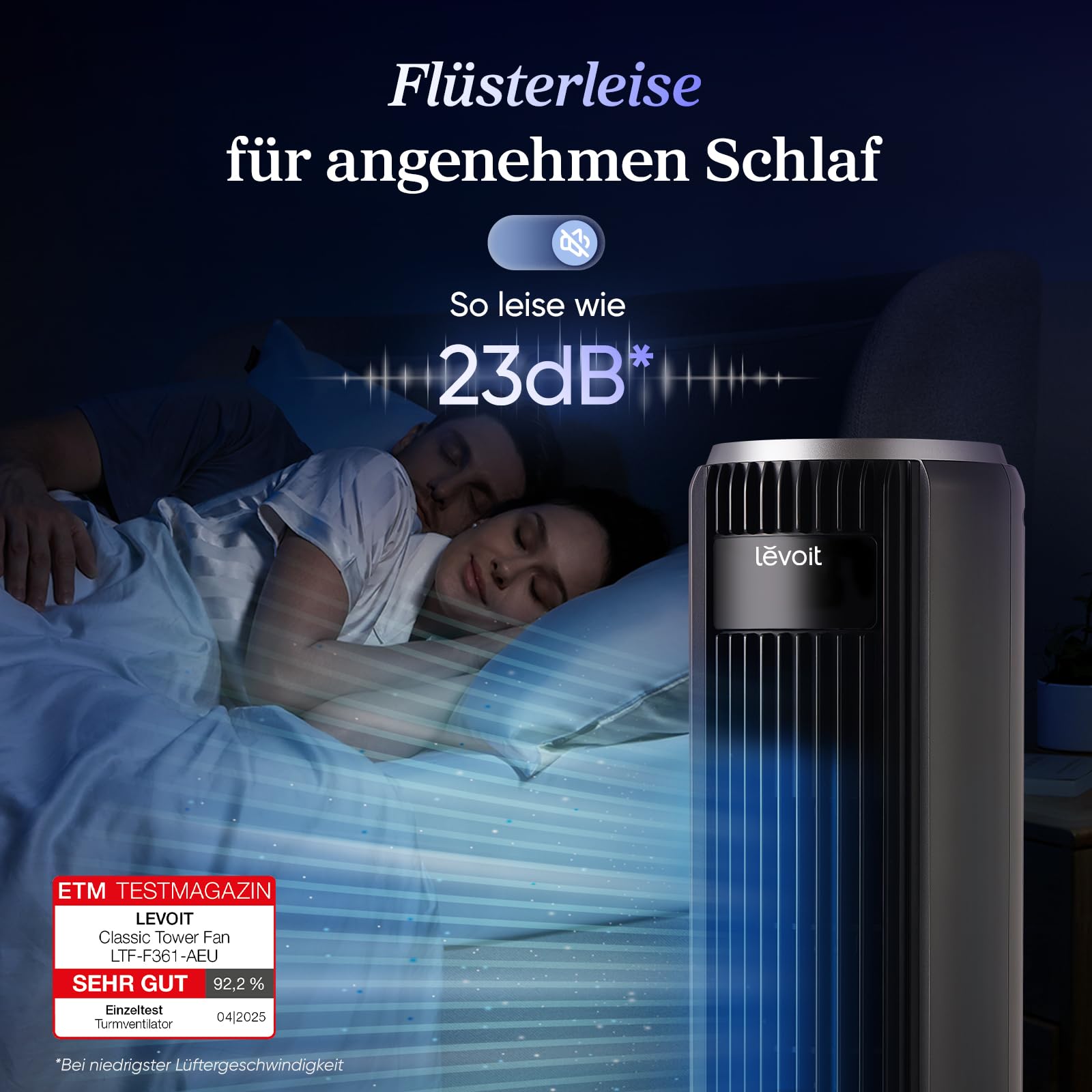Levoit Leiser Ventilator mit Kühlung - Turmventilator mit Fernbedienung - Oszillierender Säulenventilator mit Fortschrittlichem Schlafmodus - 5 Geschwindigkeiten 4 Modi 12 Std Timer - Mattgrau 92 cm 3