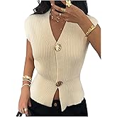 Floerns Women's Old Money Button Down Sweater Vest Sleeveless V Neck Lightweight Knitted Tank Top