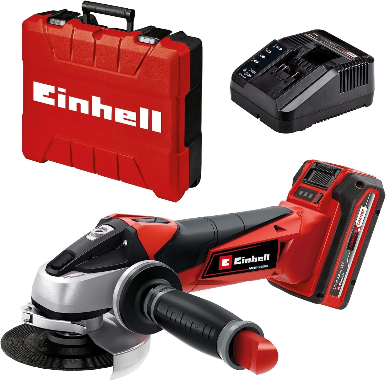Einhell Power X-Change 115mm (4 Inch) Cordless Angle Grinder with Battery and Charger - 18V Disc Battery Grinder for Cutting, Grinding and Polishing - TE-AG 18/115 Li Power Tool Set with Storage Case