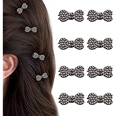 Mini Hair Bows for Women Girls 8Pcs Cute Metal Rhinestone Bow Duck Bill Hair Clips Small Alligator Clip Chic Hair Barrettes for Styling, Bangs, Sweet & Elegant Hair Accessories (Black)