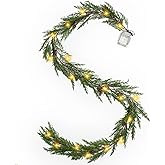 6 Ft Prelit Christmas Garland with Lights, 30 Lights with 8 Modes,Pine Cones,Battery Operated Lighted Garland Christmas,Garland for Mantle, Ceadr Pine Garlands Realistic,Christmas Decorations