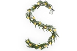 LZNPA 6 Ft Christmas Garland with Lights, 30 Warm Lights with 8 Modes,Prelit Christmas Garland with Pine Cones,Christmas Garland for Mantle, Ceadr Garlands Realistic,Outdoor Indoor Christmas Decorations