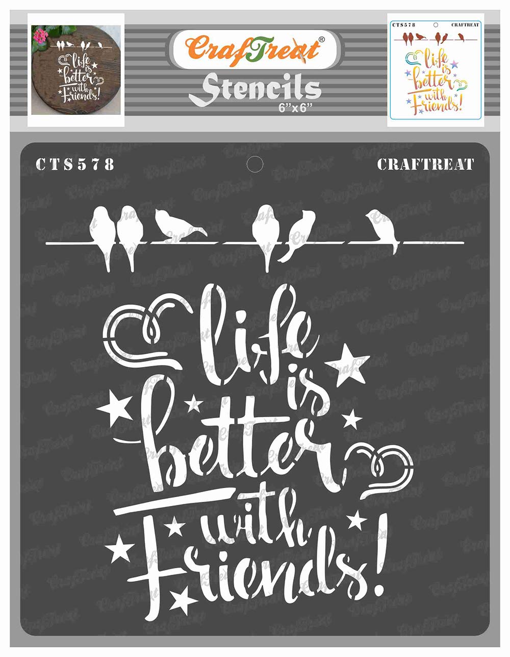 CrafTreat Reusable Quote Stencils for Painting on Wood, Canvas, Paper, Fabric, Wall - Better with Friends -6x6 Inch - Friend Stencils and Templates for Painting - Saying Stencils for Painting
