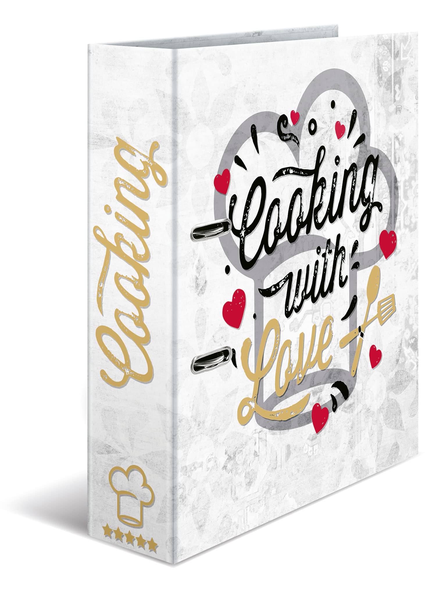 HERMA Recipe File for Own Recipes with Cooking with Love Motif, A4, 70 mm Spine, with Gold Embellishments and 6-Piece Register, 1 Folder