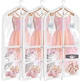 Univivi Clear PVC Dance Costume Bags (3 Pack) Garment Bag 40 Inch for Dance Competitions, with 4 Medium Clear Zipper Pockets and 1 Large Back Zippered Pocket [Upgraded Version]