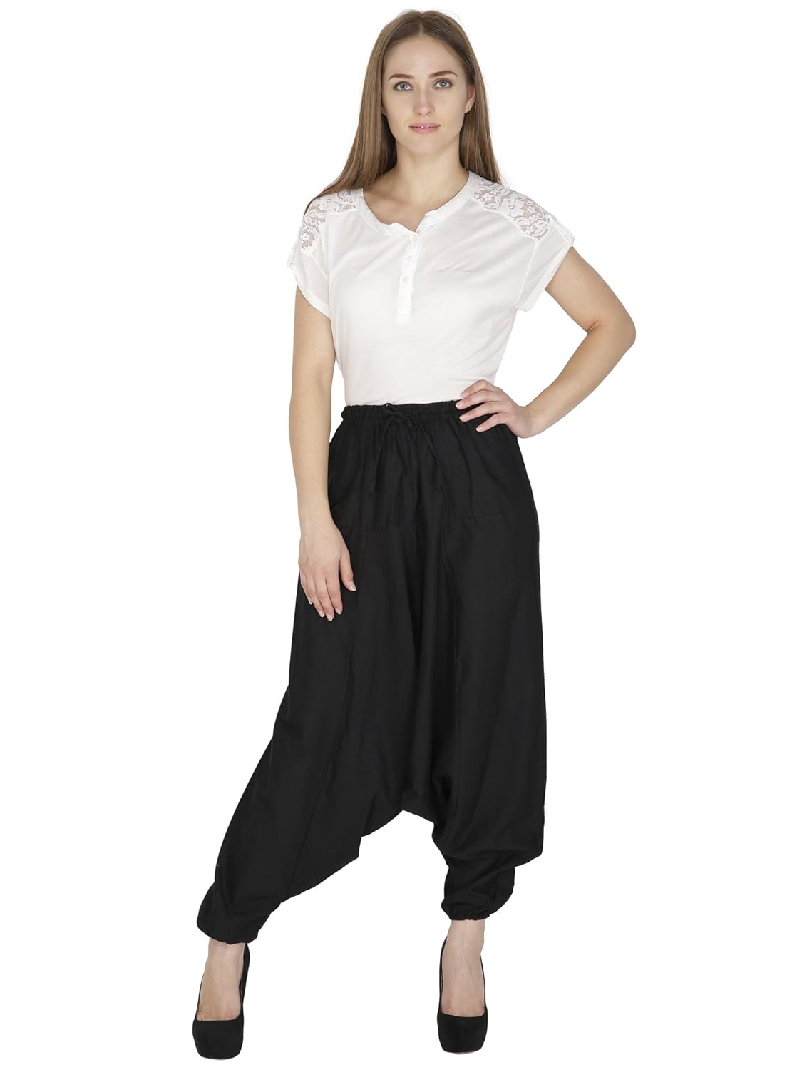 indiankalakari.com women's solid harem pant, black, free size
