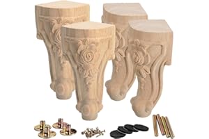 La Vane 4 inch / 10cm Wooden Furniture Legs, Set of 4 European Style Solid Wood Carving Furniture Replacement Feet Decoration for Sofa Cabinet Wardrobe Table Loveseat