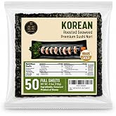 Unha's Sushi Nori Roasted Seaweed Sheets, Korean, 50 Full Sheets | Resealable bag for kimbap, onigiri, musubi, hand rolls and
