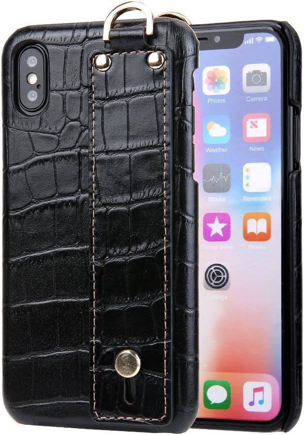 nincyee Crocodile Pattern Premium Leather (Genuine Cowhide) Back Cover Case with Hand Strap for iPhone X/XS iPhone XR iPhone XS Max