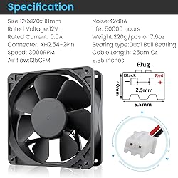 Wathai 120mm x120 x 38mm 12V 2Pin Dual Ball 12cm