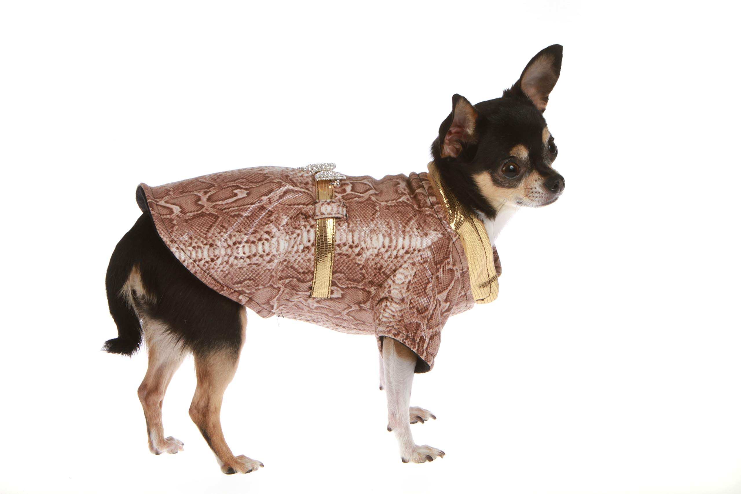 Trilly All Brilli Britney Faux Leather Trench Coat with Crystal Bow Brooch M - 1 Product