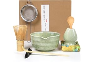 AIKAMI Matcha Whisk Set, 8pcs Japanese Ceremonial Matcha Kit include Mixing Bowl with Spout, Bamboo Whisk and Holder, Bamboo Matcha Scoop and Spoon for Matcha Tea Lovers