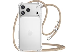YESPURE for iPhone 17 Pro Max Crossbody Case Adjustable Shoulder Neck Lanyard Strap Cover Women Girls Clear Soft Slim Transparent Protective Phone Mobile Case for iPhone 17 Pro Max - Beige