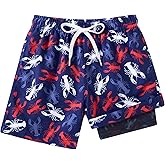 Cuddomper Boys Swim Trunks with Compression Liner Swimming Shorts Quick Dry Bathing Suit for 7-20 Years