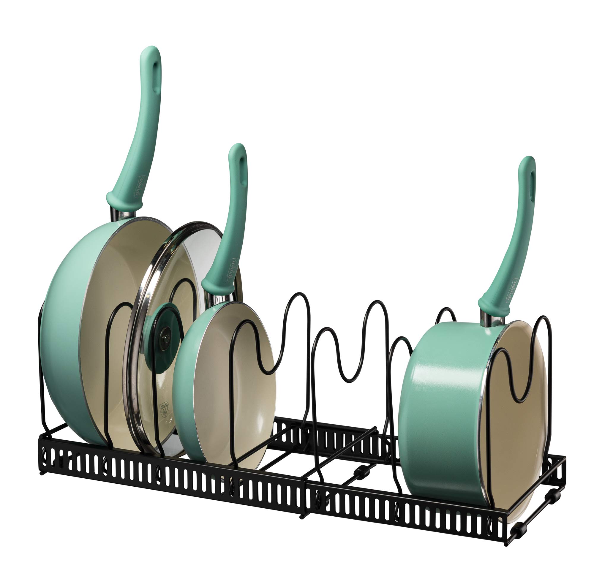 Expandable Pots and Pans Rack - Adjustable 7 Layer Divider Iron Pot and Pan Lid Holder and Countertop Cabinet Organizer for Cookware, Bakeware, Cutting Board - Kitchen Organization and Storage, Latti