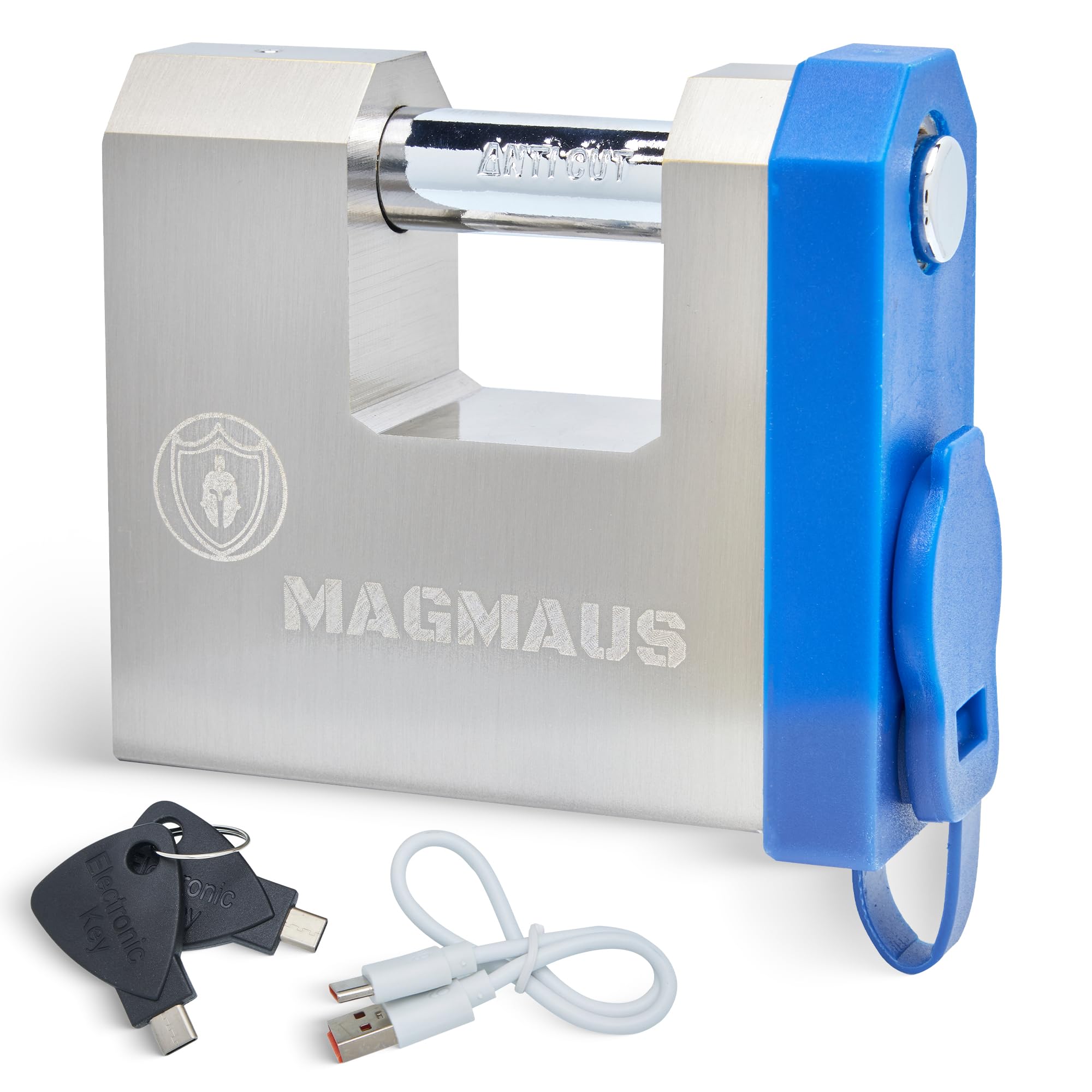 Magmaus® SRL70 Fingerprint Padlock - Keyless Biometric Recognition, 20 Fingerprint Memory, 2 Electronic Keys & App, IP68 Water & Dustproof for Outdoor Container, Gate, Shed