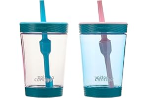 Contigo Kids Spill-Proof 14oz Tumbler with Straw and BPA-Free Plastic, Fits Most Cup Holders and Dishwasher Safe, 2-Pack Strawberry Cream & Blue Raspberry