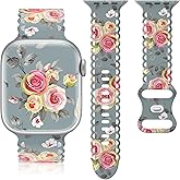 Floral Band Compatible with Apple Watch Band 38mm 40mm 41mm 42mm 44mm 45mm 46mm 49mm Women, Cute Flower Print Pattern Soft Lace Silicone Strap for iWatch Band Series Ultra 10 9 8 7 SE 6 5 4 3 2 1