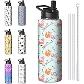40oz Fox Water Bottle with Handle and Flip Straw, Sports Stainless Steel Insulated Cup Travel Coffee Mug Tumbler, Birthday Mothers Day Chritmas Gifts for Women