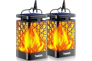 TomCare Solar Lanterns Outdoor Upgraded Flickering Flame Waterproof Hanging Lanterns Decorative Solar Powered LED Christmas Lights for Patio Deck Yard, 2 Pack