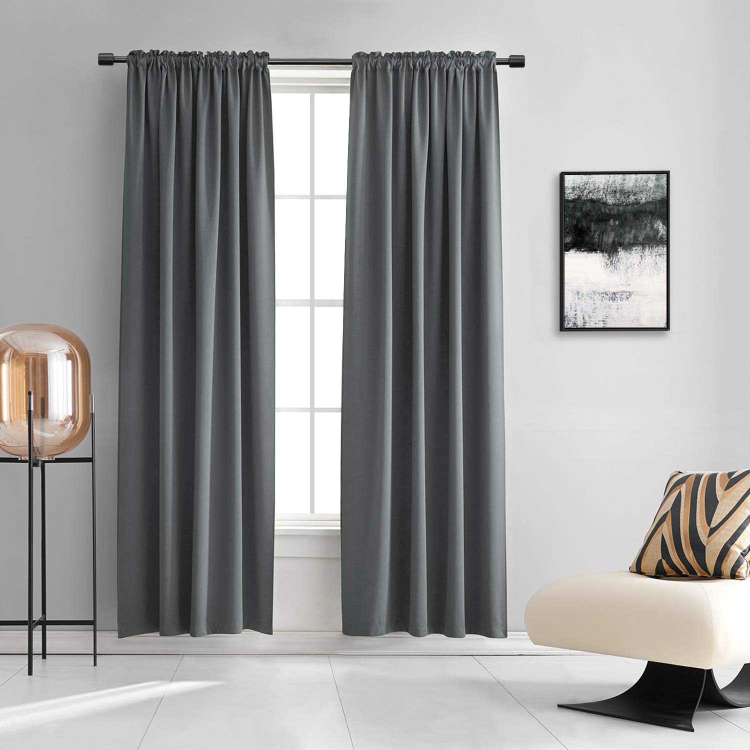 DONREN 2 Panels Blackout Curtain Panels for Bedroom - Room Darkening Thermal Insulated Drapes with Rod Pocket(Medium Grey,42 by 84 Inch)