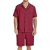 SIORO Mens Pajamas Set Short Sleeve Sleepwear Button Down Pjs Set Waffle Knit Loungewear Nightwear Shorts Set with Pockets