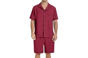 SIORO Mens Pajamas Set Short Sleeve Sleepwear Button Down Pjs Set Waffle Knit Loungewear Nightwear Shorts Set with Pockets