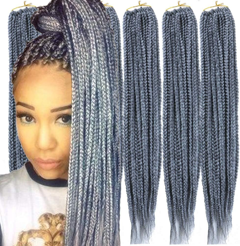 Mayloss 6 Packs/Lot (14/18/24/30) inch 1cm 20 Strands/Pack Thin 3X Box Braid Crochet Hair Extensionin Diameter 3X Synthetic Braid Hair Extensions Crochet Braids Hair Color(24Inch Grey)