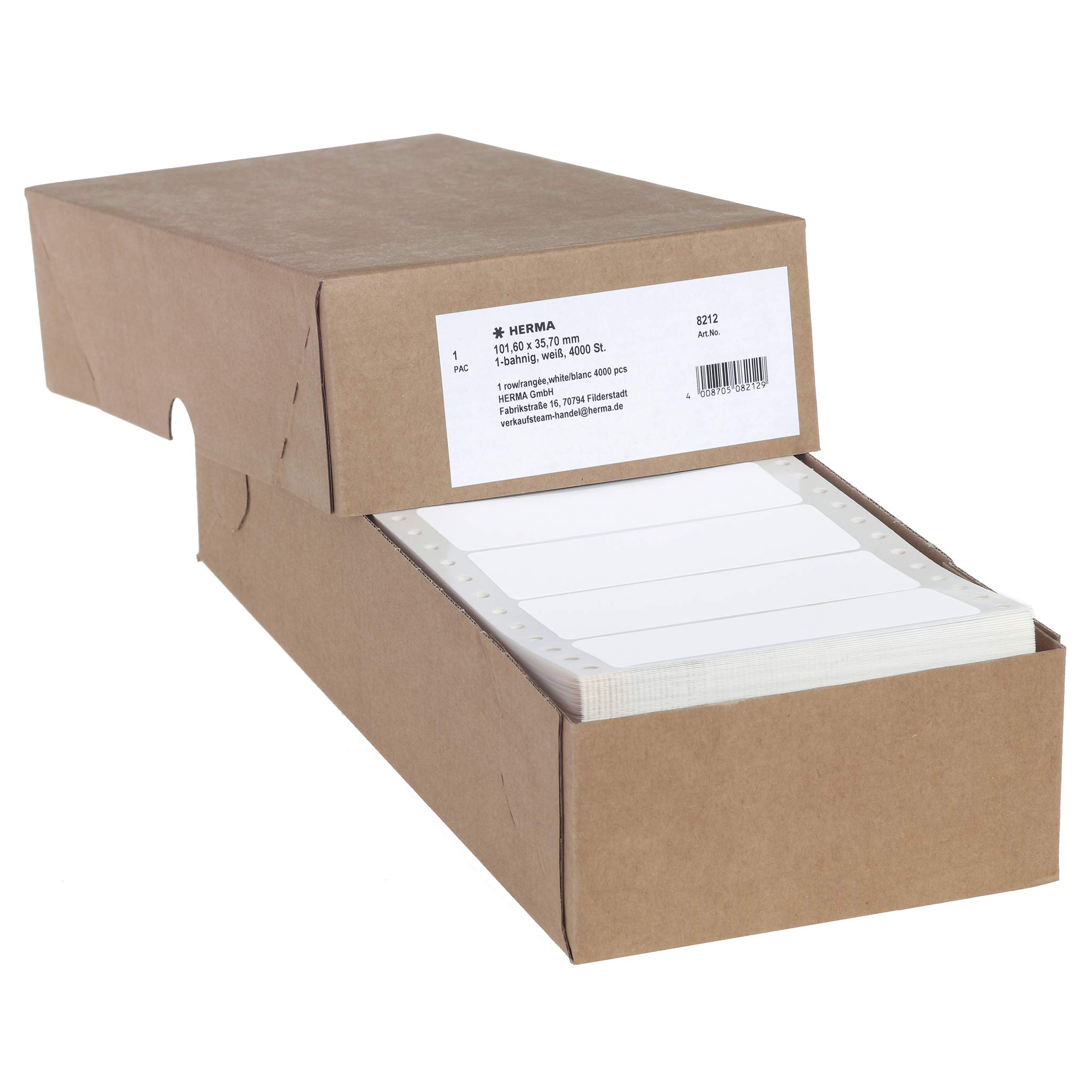 HERMA Continuous Computer Labels, 101.6 x 35.7 mm, Single-Track, 4000 Pieces, Self-Adhesive, Continuous Labels with Guide Hole Edge, Matte, Blank Paper Computer Labels, White