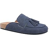 FJQNXGY Suede Mules for Women Platform Clog Mules with Tassel Slip on Loafer Slides Round Toe Backless Slippers Casual Walking Shoes