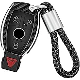T-carbon Key Fob Cover Keychian Compatible with Mercedes Benz,Real Carbon Fiber Key Fob Protector fits for Benz SLC SLC ,Key Case fits for Benz A B C S GLE GLC GLA GLS Class,Black