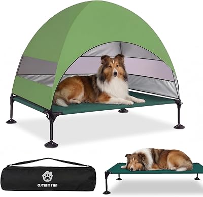 Panier pour Chien Surélevé avec Toit, Pliable avec Pieds Antidérapants, Tente d'extérieur avec Grande Ombre, Lit Rafraîchissant pour Chien, pour Camping, Jardin, Plage et Piscine (Vert, L)