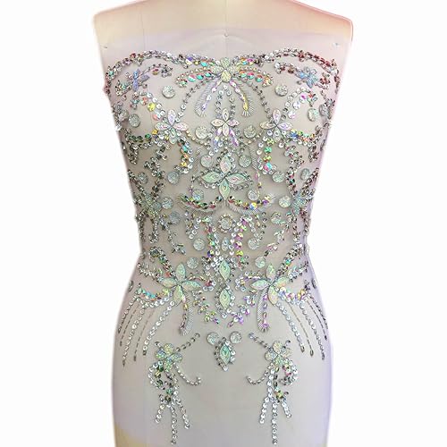 Noble Pure Handmade Big Beaded Crystal AB Color Patches Sew on Rhinestones  with Stones Sequins Beads Bridal Ap