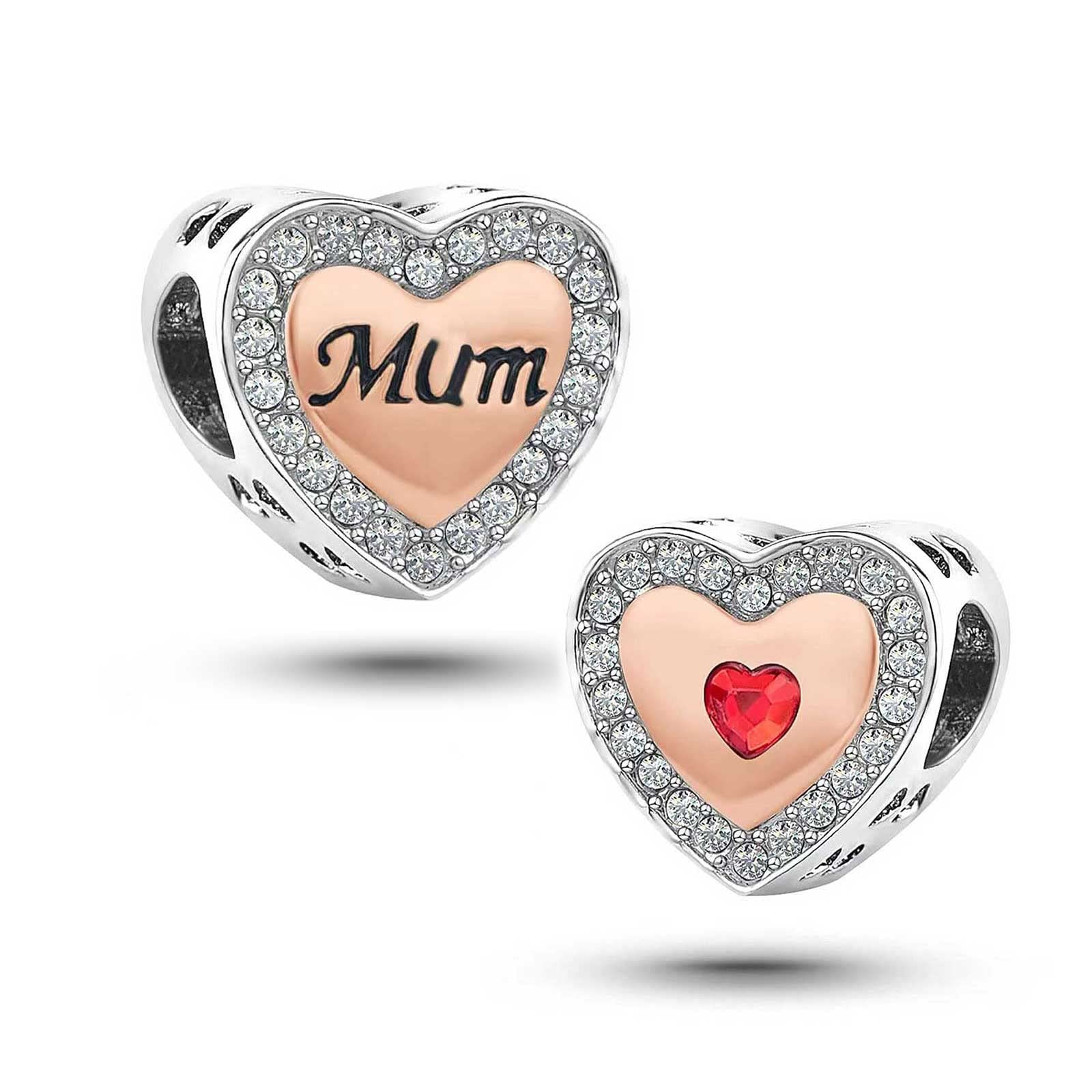 KunBead Jewelry Mum Rose Gold Heart I Love You Mummy Nomination Bead Charms fits Bracelets