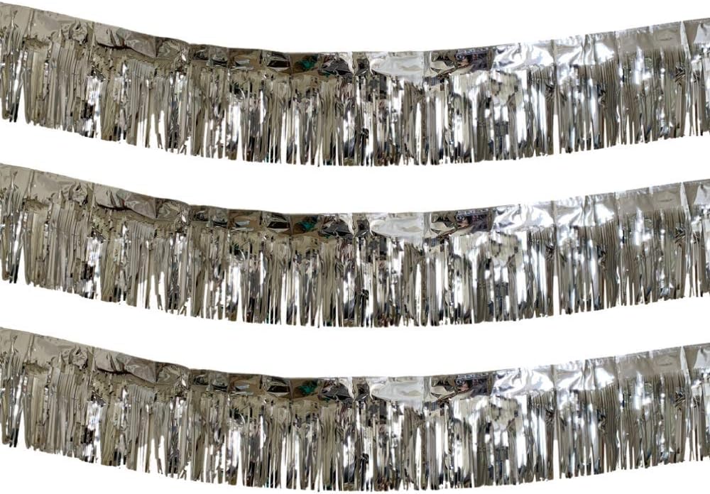 3 Pack Silver Metallic Foil Tinsel Fringe Garland Long