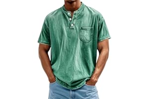 YSERB Distressed Henley Shirts for Men Acid Washed Oversized T Shirts Short Sleeve Summer Tops Stylish Vintage Plain Tees