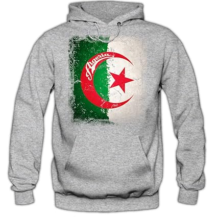 Shirt Happenz Algerien Flagge Premiumhoodie | Staat Algerien | Sichelmond und Stern | Grün und Weiß | Afrika | Herren-Kapuzen