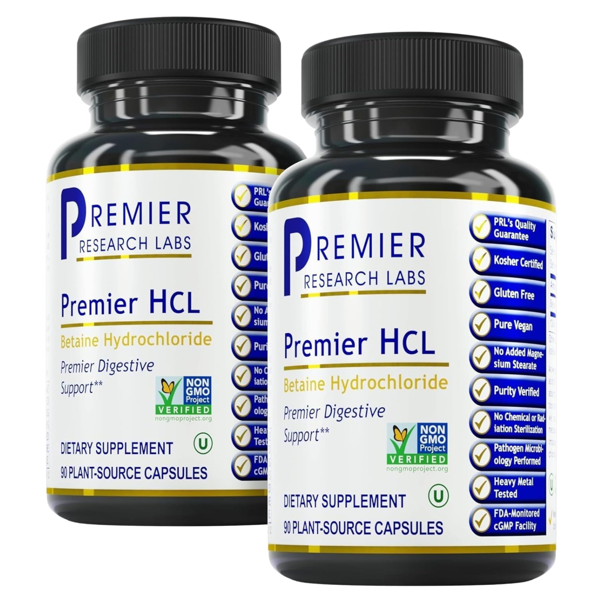 Premier Research Labs Premier HCL – Aids Nutrient Absorption & Digestive Function – Betaine HCL – 90 Plant-Source Capsules – 2 Pack