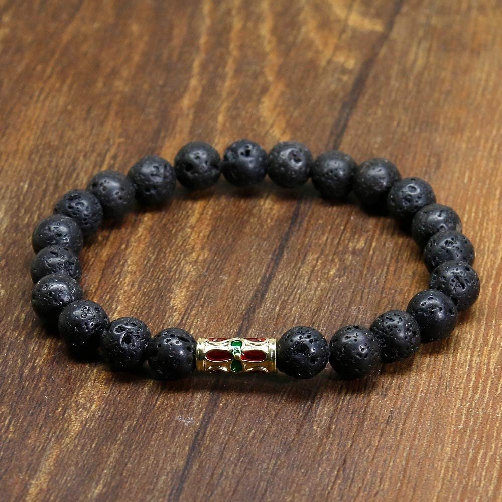 YCE Natural Real Lava Bracelet Golden Plated Column Beaded Stones Lava Bracelets Bangles For Women and Men